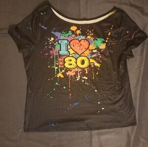 Women Plus Size I Love The 80's Off Shoulder T-Shirt (4X-Large, Black)